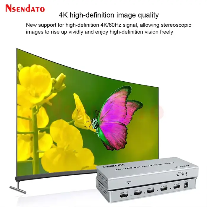 Commutateur HDMI 4x1 Quad Multi-Visualiseur 4K 60Hz