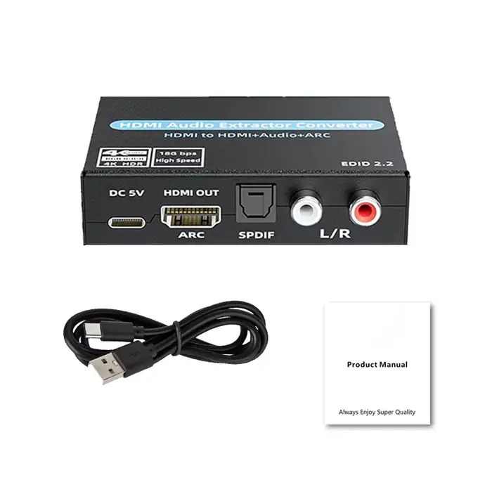 Extracteur audio HDMI ARC 4K@60Hz, convertisseur audio HDMI 5.1CH vers SPDIF + RCA L/R + 3.5mm stéré