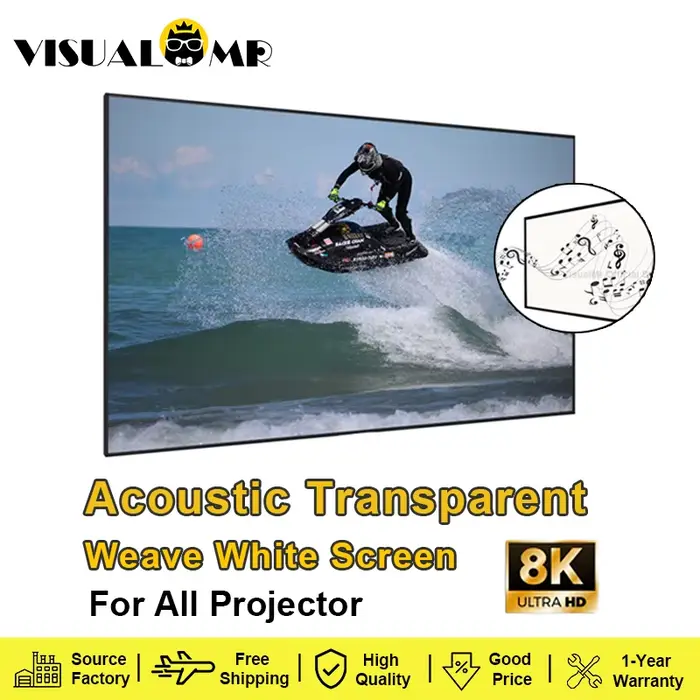 VisualMr-Tissu Acoustiquement Transparent avec Son Acoustique, Écran de Projection Tissé Blanc, Cadr