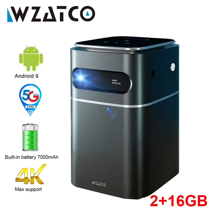 WZATCO – projecteur Portable intelligent A8 DLP, Android 9.0, 5G, WiFi, prise en charge, 1080P, Full