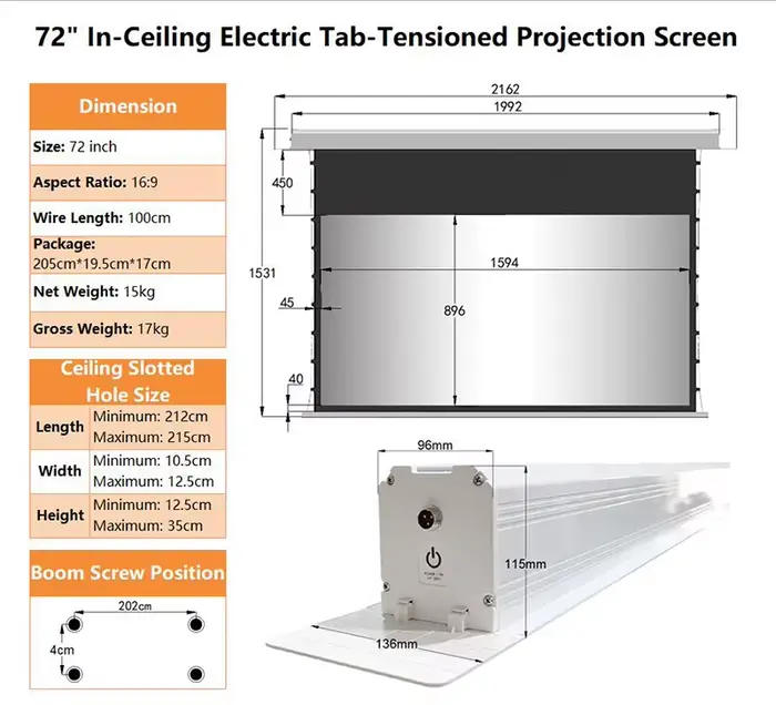 Écran de projection motorisé ALR Black Diamond intelligent pour plafond, tensionné par languettes, m