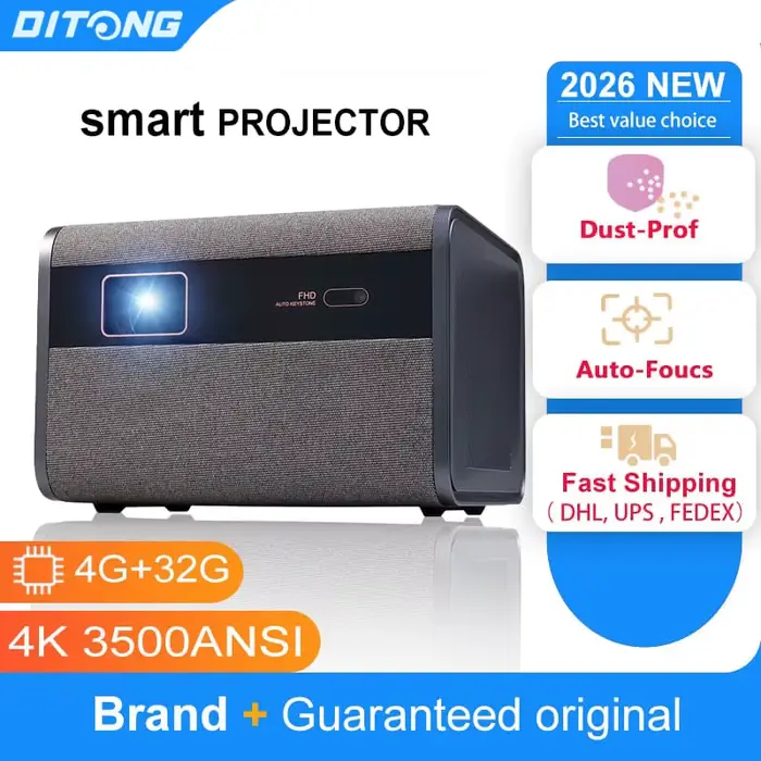 DITONG 2026 NOUVEAU Projecteur J10 Natif 1080P Autofocus Vidéo 4K HD Extérieur Téléphone Mobile Android Smart Home