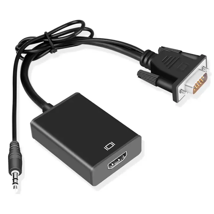 Convertisseur VGA vers HD, entrée VGA, sortie compatible HDMI, adaptateur de câble Audio-vidéo haute