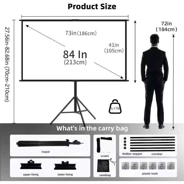 Écran de projection avec support simple - 4K HD 16:9 pour intérieur/extérieur, idéal pour le cinéma,