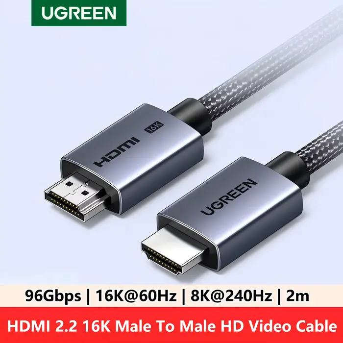 Câble vidéo HDMI 2.2 UGREEN HD 2m tressé 16K@60Hz 4K 8K@240Hz 96Gbps pour PS5 TV PC Moniteur Ordinat