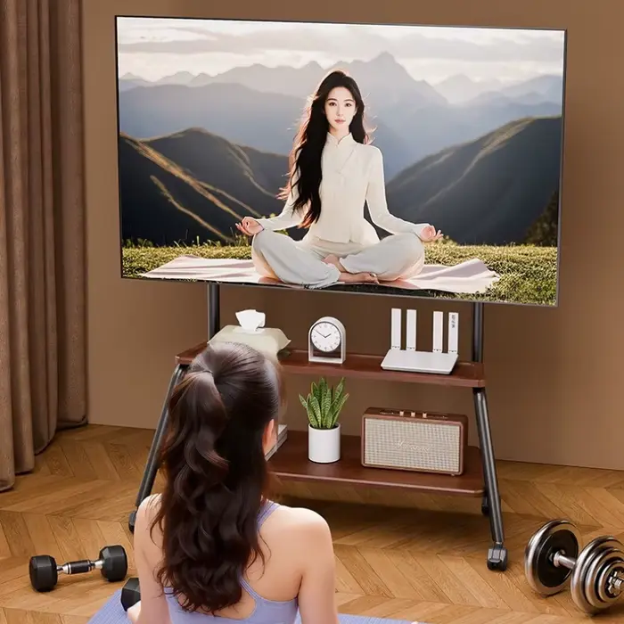 Support TV mobile sur pied avec roulettes pivotantes pour salon et chambre à coucher