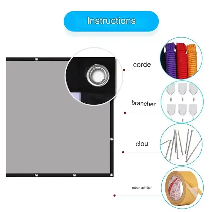 LEJIADA écran de projecteur 60-133 pouces métal gris Anti-lumière 16:9 bordure noire Portable avec trous