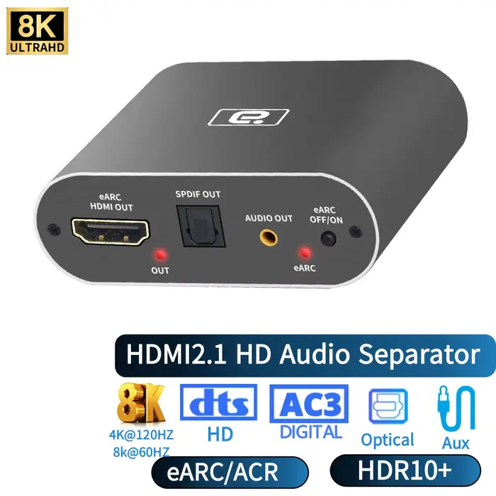 Extracteur Audio HDMI2.1, séparateur 8K @ 60Hz avec sortie optique et RCA, prend en charge eARC/ARC 