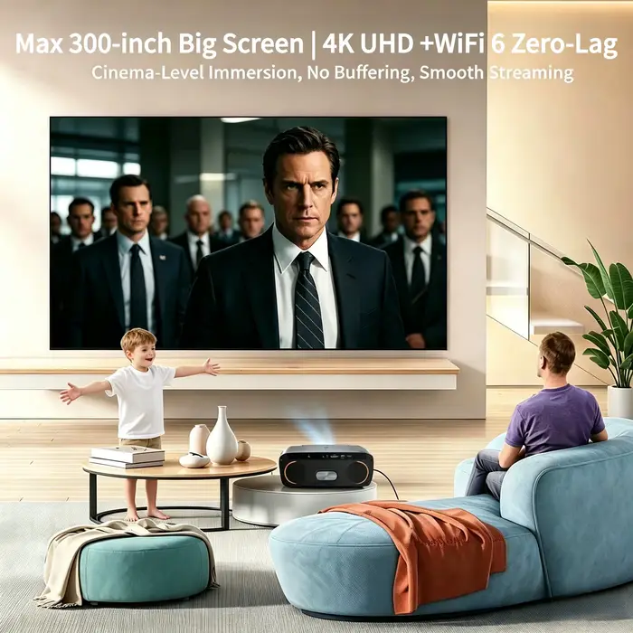 Projecteur Vidéo 4K UHD 4200 ANSI Android 14 Google TV Smart Home Cinéma WiFi6 TOF Auto Focus Double Haut-parleurs