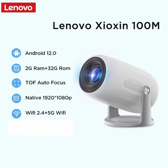 Lenovo Portable 4K projecteur 100M Android 12 WIFI 6 TOF No-Sense mise au point automatique extérieu