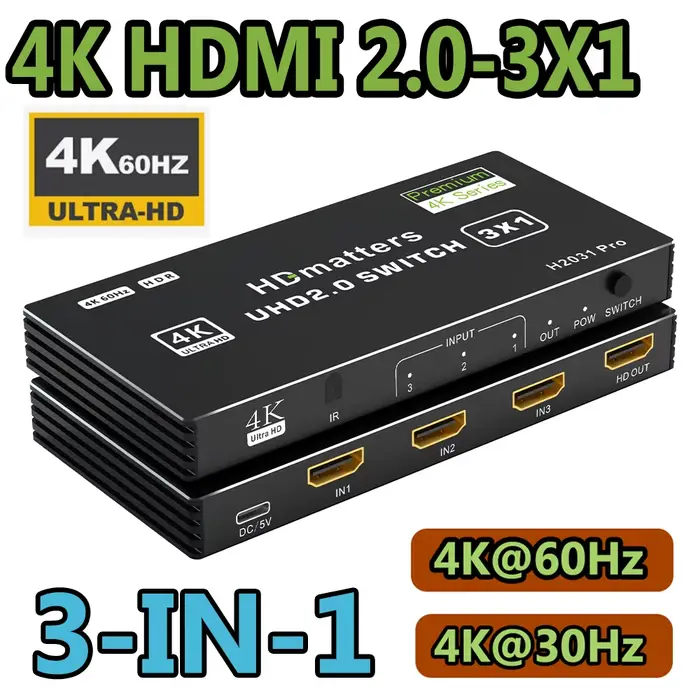 Répartiteur de commutation HDMI 2.1 120Hz, 3/4/5 ports, HDMI 2.0 ou HDMI 2.1, avec télécommande pour
