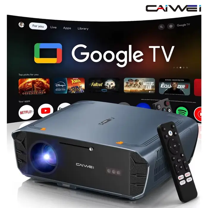 Projecteur CAIWEI S7+ pour films 4K 4000 ANSI Android 14 Full HD 1080p Google TV Home Cinéma mise au